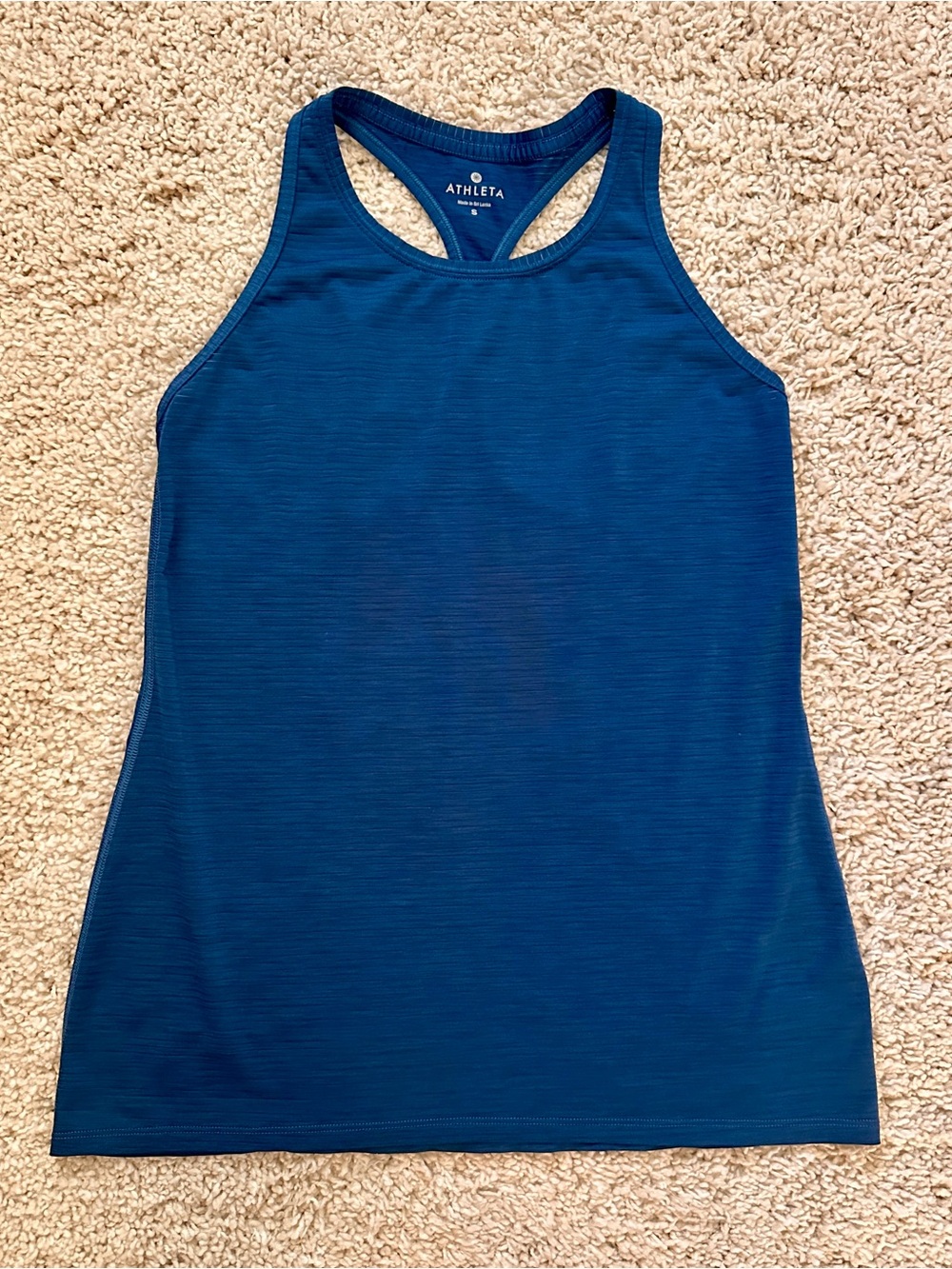 ATHLETA - S Pacific Deep Blue High Neck Racerback Striped Chi Tank Top